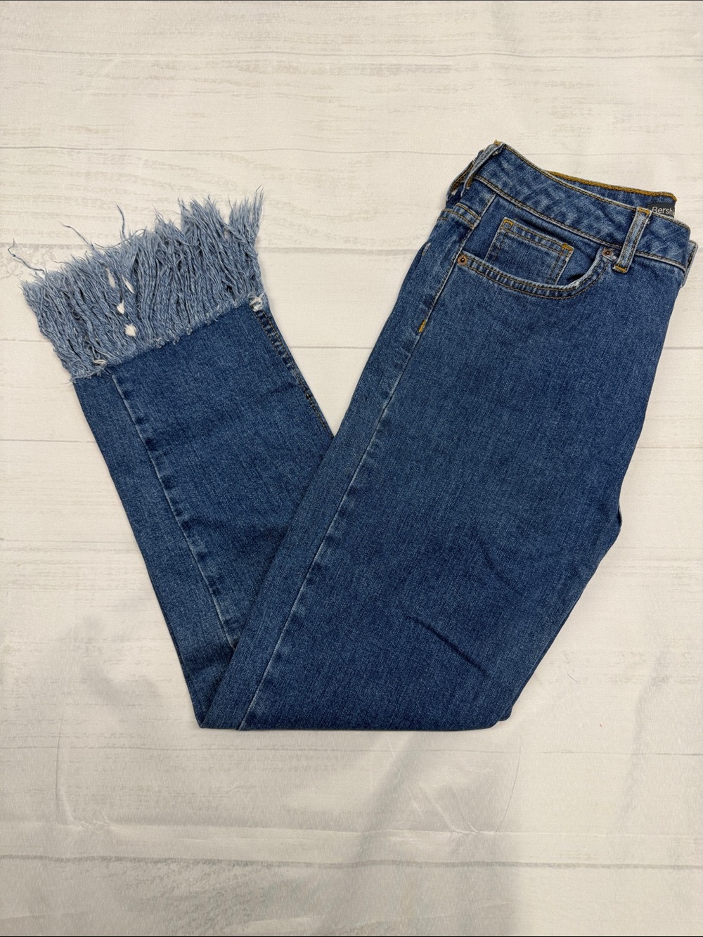Bershka Women's Straight Leg Frayed Hem Jeans Size 6